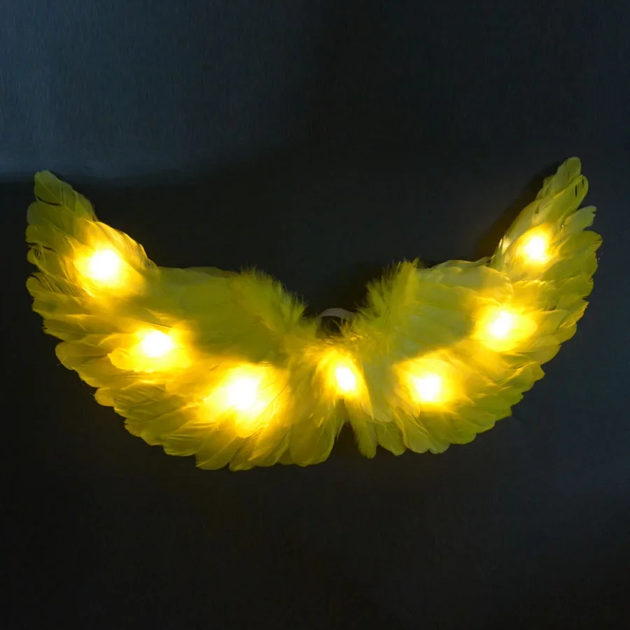 Novelty Yellow LED Glow Light up Angel Feather Wing Fairy Wings Props Gift Party Cosplay Birthday Costume Props