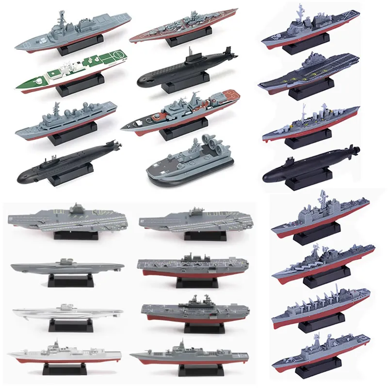 8 unids/set 4D montaje buque de guerra submarino portador Moscú Reagan Aegis Kits de modelos de barco 1/1000 15cm rompecabezas juguetes militares para niños