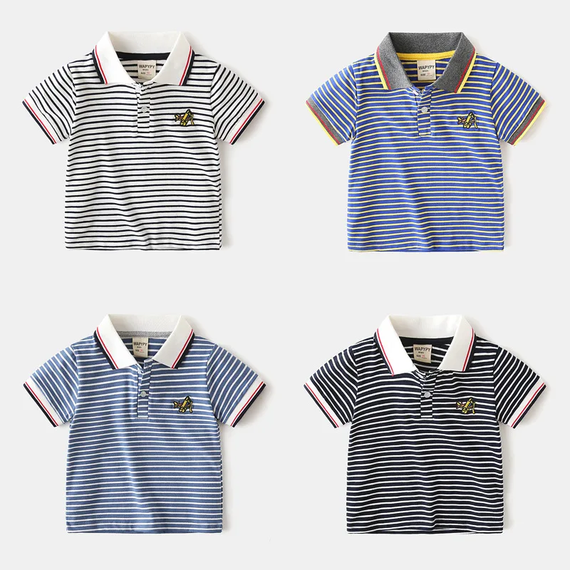 

Boy's Short SleeveTChildren's Clothing Wholesale Summer Children's ClothingpoloShirt Baby Polo Collar Stripes T-shirt Top Tide