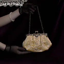 Lost in Vinatge Gold Glitter Handbag strass con catena antica che borda su cornice da sera floreale chiusura Lock Bag Prom Party