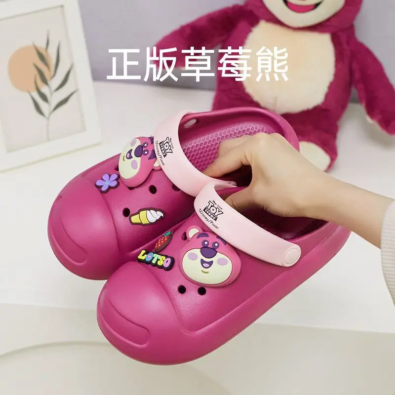 Strawberry Bear Lotso Hole Shoes For Women's Summer Outwear Thick Cartoon Cute Soft Sole Anti Slip plus size Beach Slippers