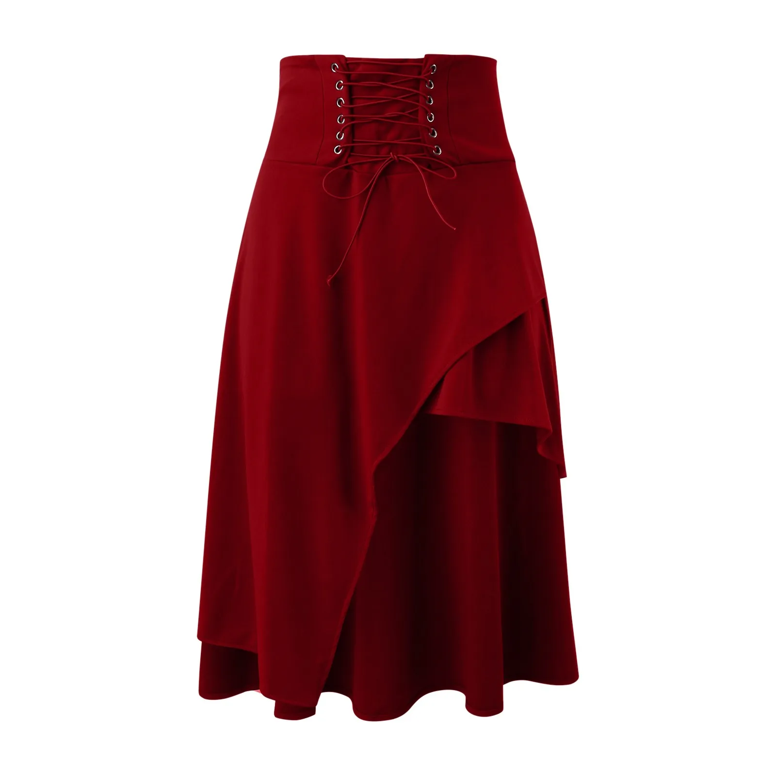 

Women Satin High Waist Zipper Hidden Elasticized Waistband Flared Casual A Line Midi Skirt Vintage Strappy Slit Skirt Party