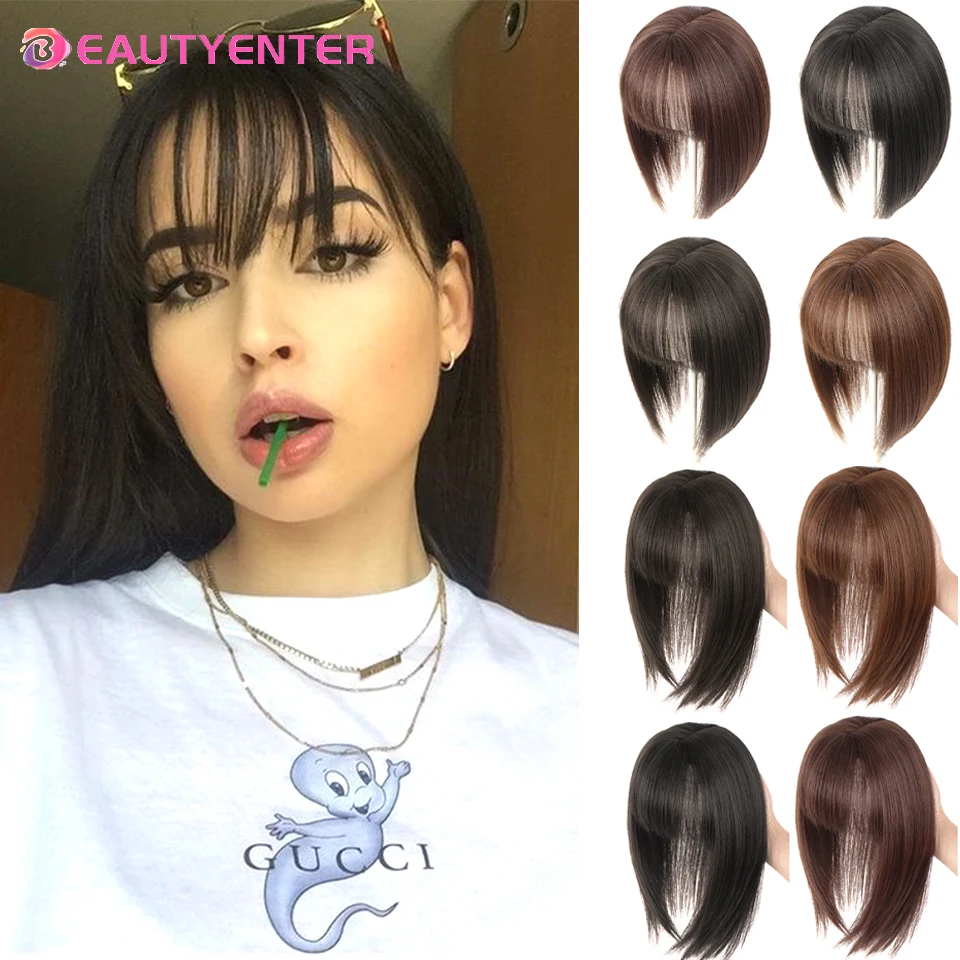 

BeautyEnter Synthetic Topper Hair Piece hair Bangs Hair Extension on Air bangs Black Brown HighTemperature wigs