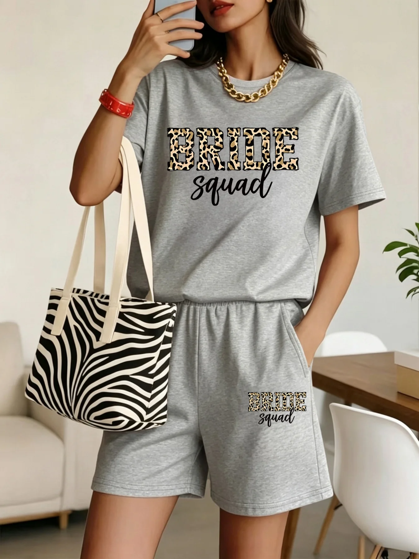 Summer women's suit, featuring letter printing, breathable, sweat-absorbing, casual, fashionable, outdoor women's clothing
