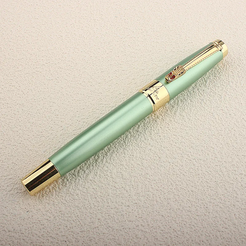 Green 8025 Chinese Metal Roller Ball Pen, 0.5MM Nib with Chinese Painting Design Dragon Clip, Smooth Writing Ball Pen