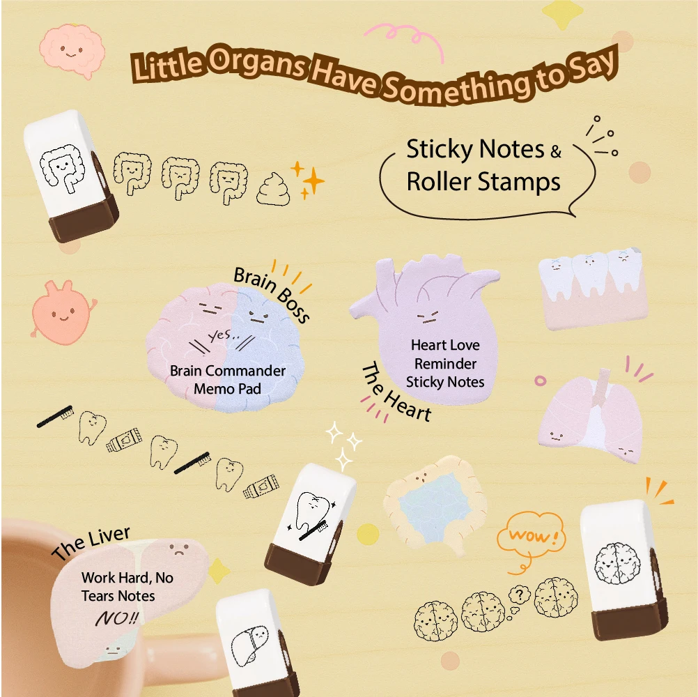 

Kamio Japan Organ Series Sticky Notes & Roller Stamps, Cute Funny Memo Pads, Core-Re Roller Stamp 6 Styles, Japanese Stationery