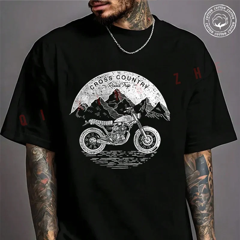 

Trendy Cross Country Road Trip Motorcycle Circle T-Shirt Men's Cotton Summer Casual Short Sleeve Round Neck Tees