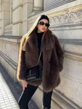 Image Luxury Faux Fur Women Coat Casual Single-breasted Full Sleeve Warm Female Jacket Autumn Winter New Ladies Fluffy Short Outwear