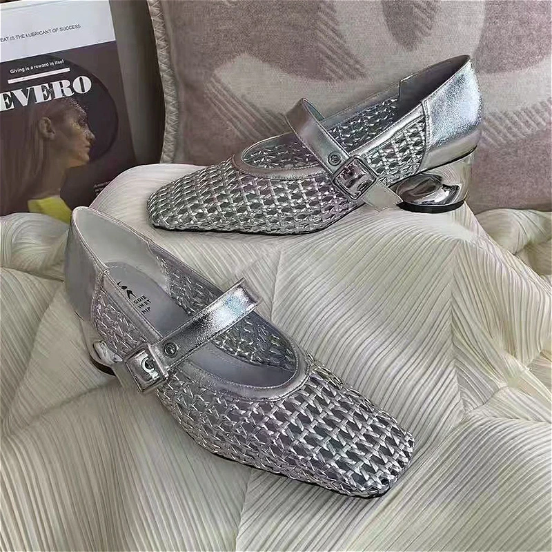 

Hollow Women Sandals Square Toe High Heels Shoes Woman Summer Designer Chunky Shoes 2025 Brand Sexy Mary Jane Shoes Pumps Mujer