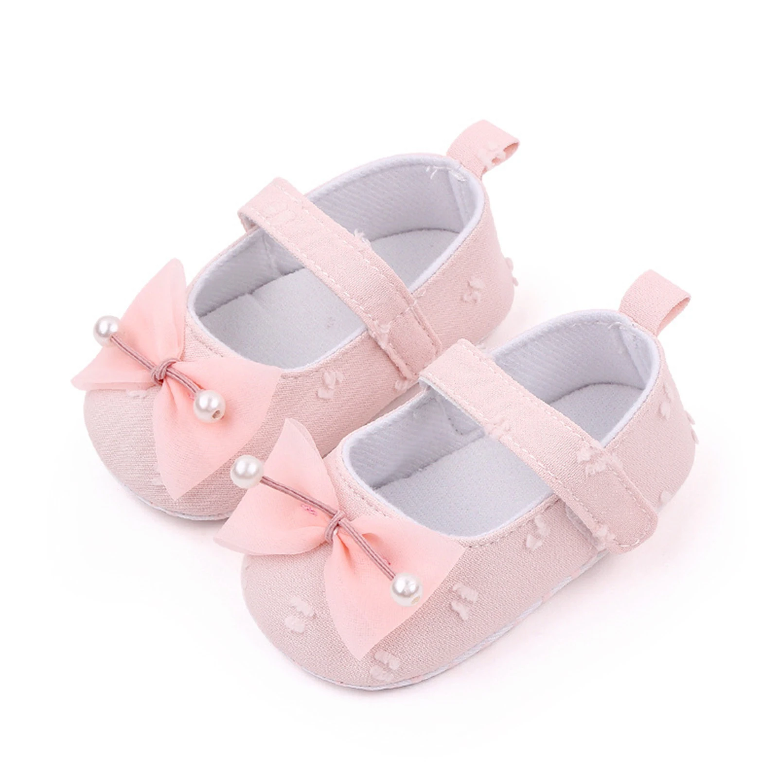 EWODOS Toddler Newborn Baby Girl Bowknot Pearls Flats Soft Sole Non-slip Princess Shoes Walking Shoes for Newborn Infant Toddler