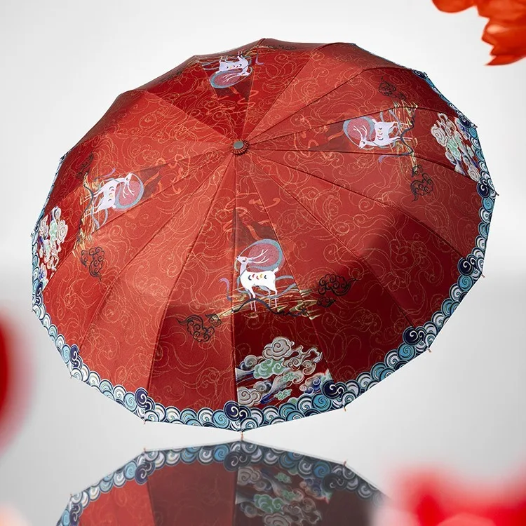 

Зонт от солнца с 16-ребрами, защита от ультрафиолета, черное покрытие, дождь и солнце, двойного назначения, большой усиленный ремесленный зонт, пляжный зонт