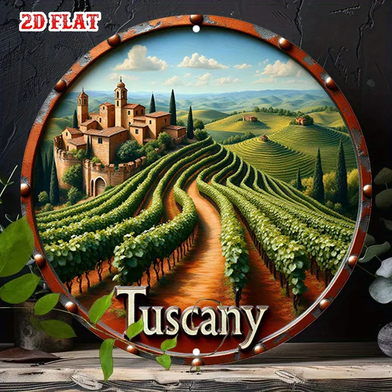 CIFBUY Rustic Italian Vineyard Landscape Aluminum Wall Art Metal Sign Waterproof Durable for Living Room Garage Home Decor