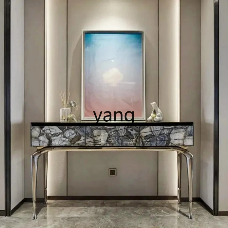 L'm'm Light Luxury Agate Stone Hallway Simple Designer Living Room Entrance Stainless Steel Console