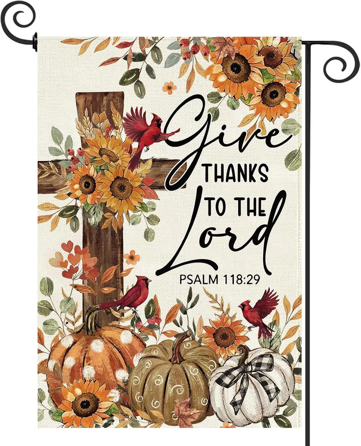 Give Thanks To The Lord Garden Flag 12.5x18 Inch Double Sided,Cardinal Cross Thanksgiving Day Outside Outdoor Seasonal Burla llp