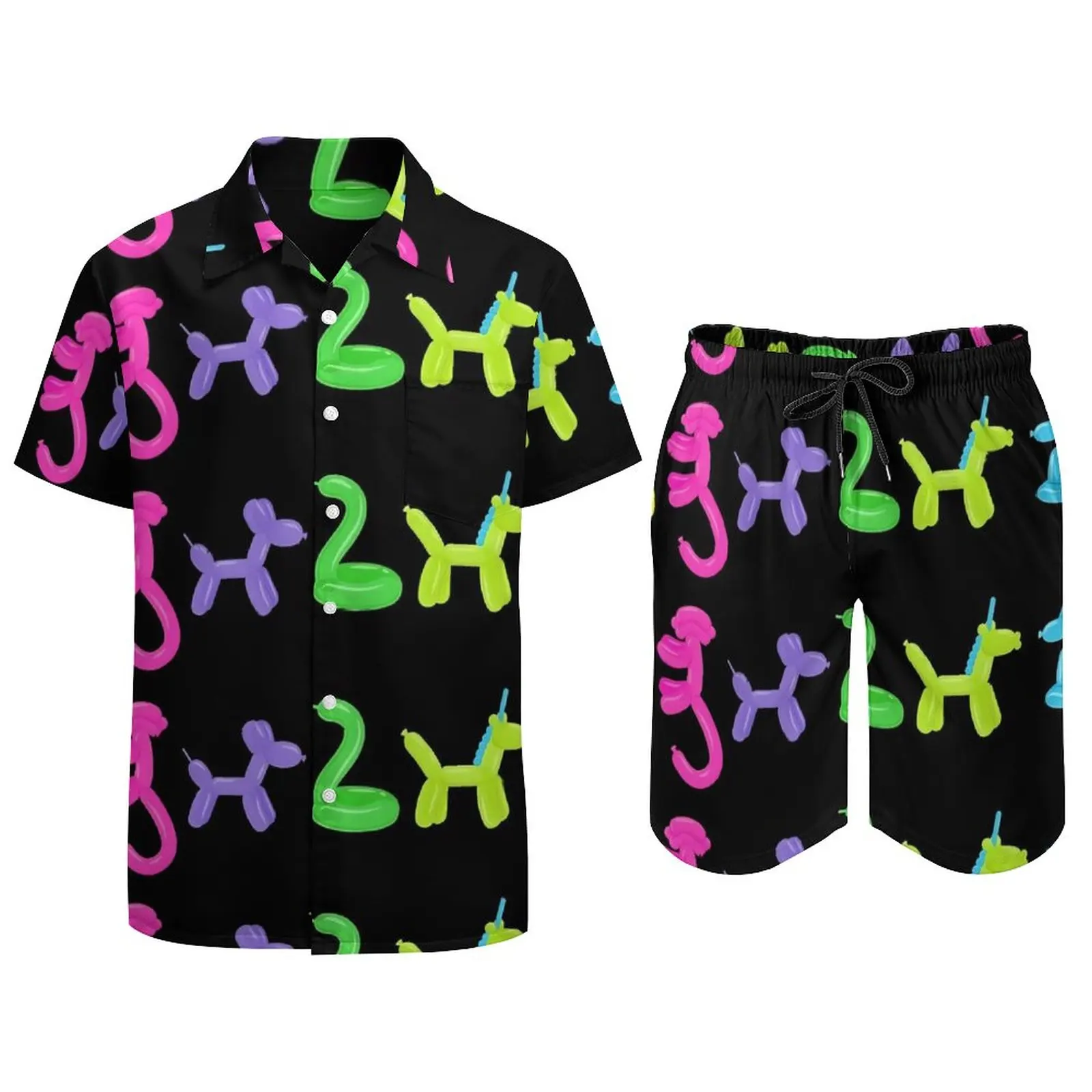 Ballon Männer Sets Neon Tier Druck Casual Shorts Sommer Mode Strand Hemd Set Kurzarm Grafik Große Größe Anzug Geburtstag Geschenk