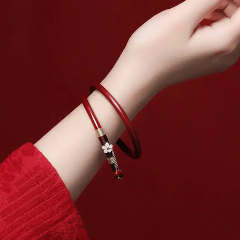 Pure Natural High Content Cinnabar Bracelet Female Dragon Year Patron of The Year of The Dragon Jingle Close Mouth Bangle Amulet