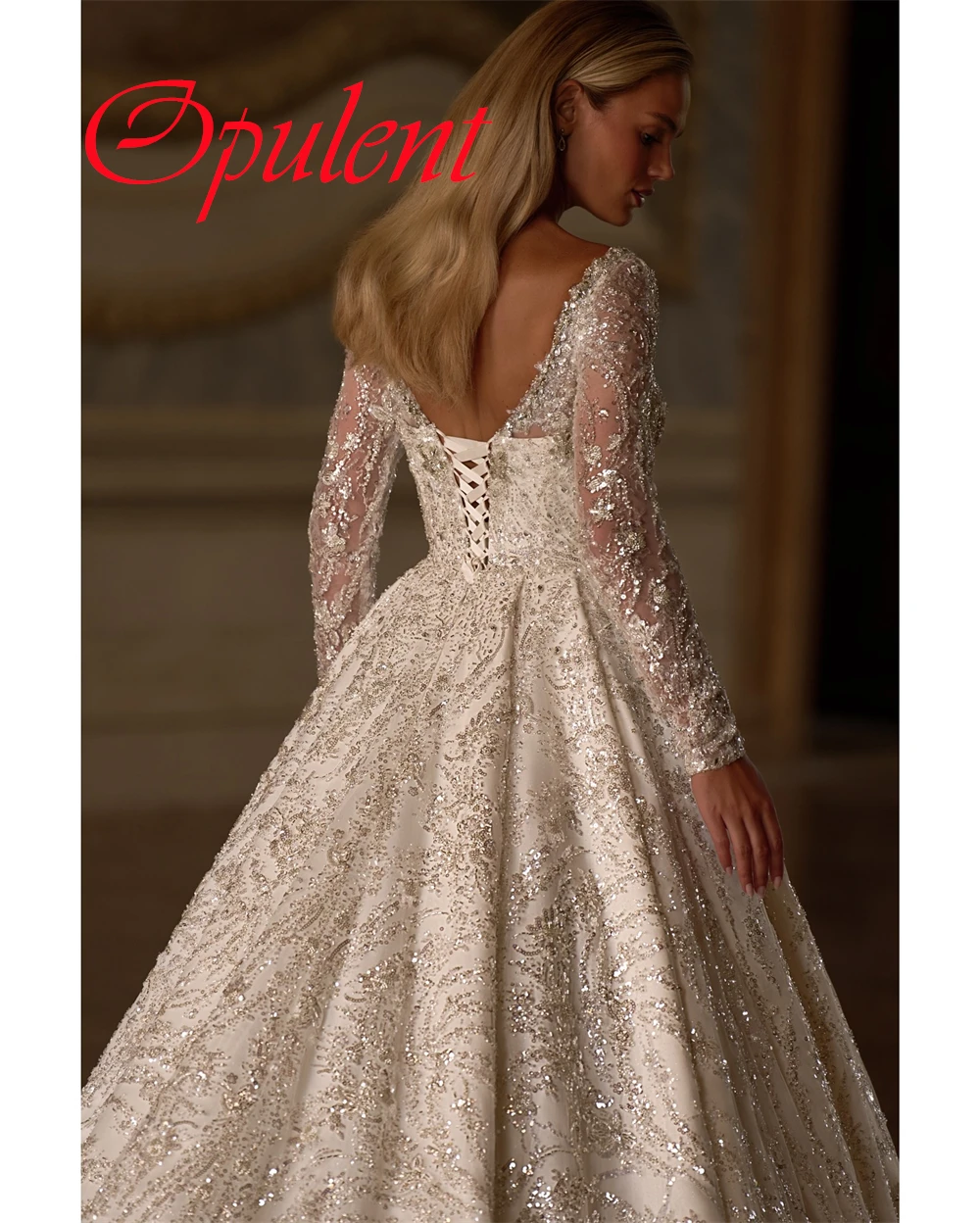 Personalizado requintado branco organza vestido de casamento luxo com decote em v mangas compridas festa de noiva delicado rendas até voltar vestido de novia