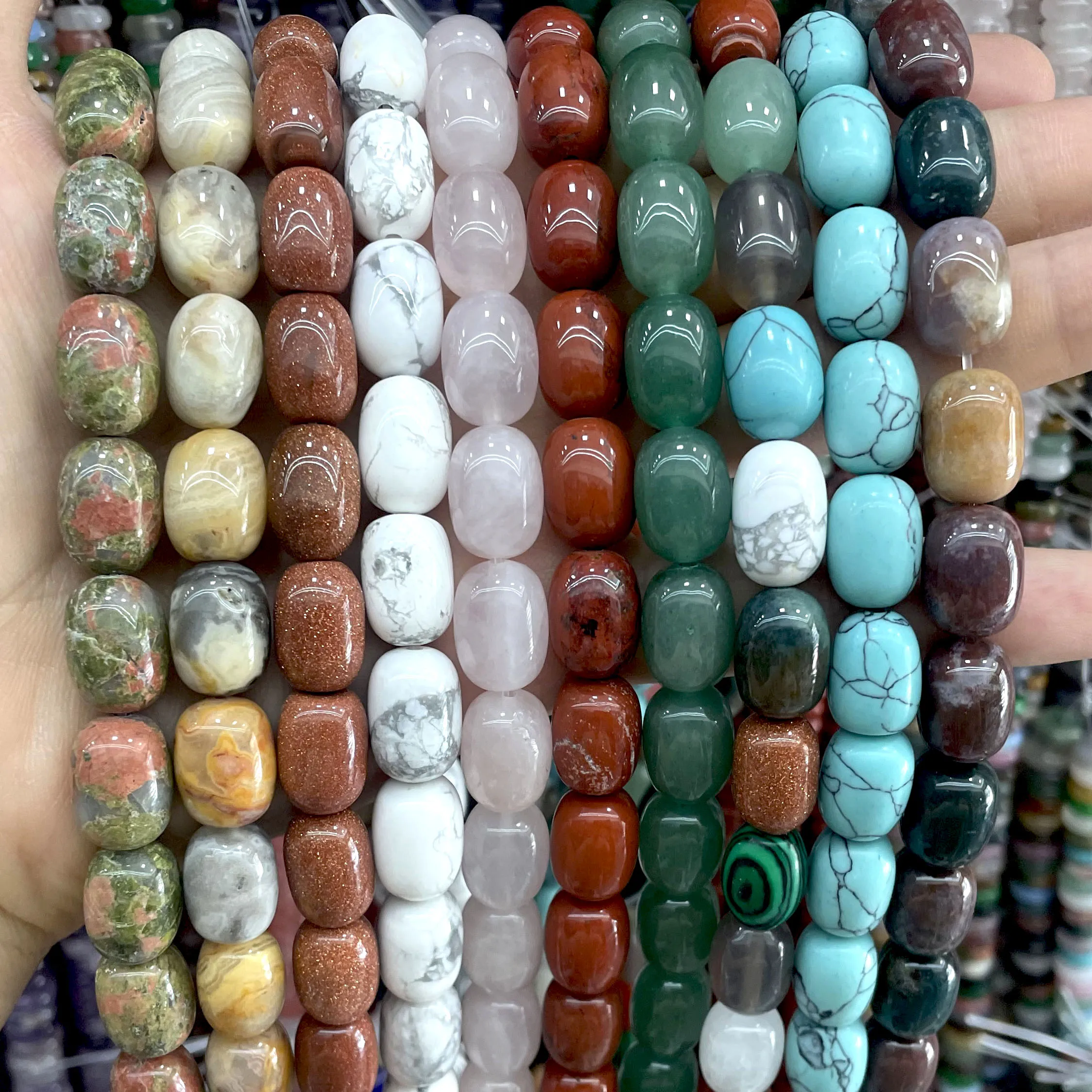 10X14MM Naturstein Trommelform Achat Quarz Jade Lose Abstandsperlen Charm DIY Armband Halskette Zubehör