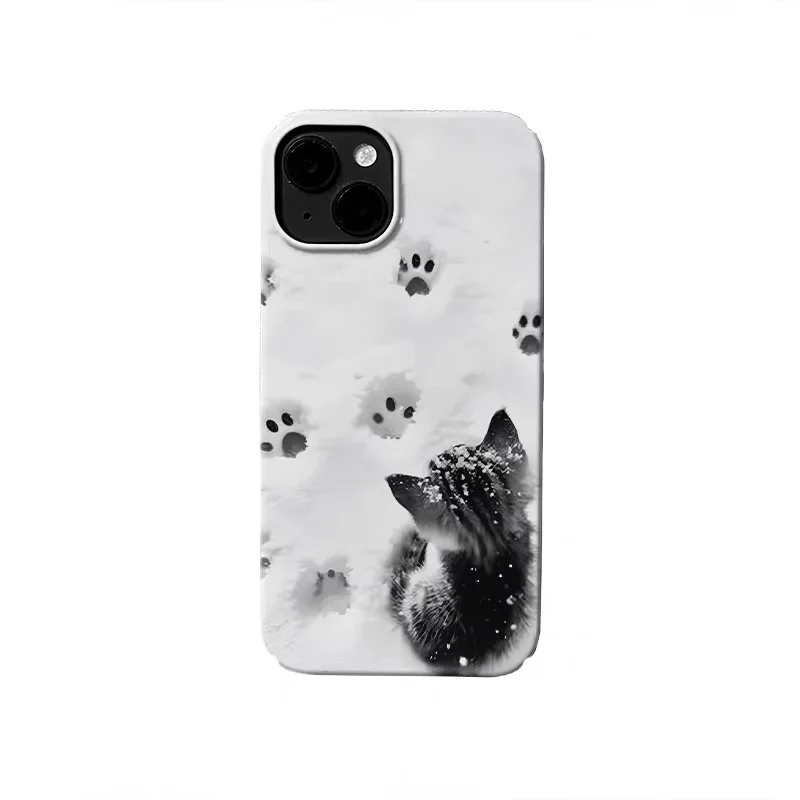 

White Snow, Black Cat Cartoon Phone Case for IPHONE 17 Air 16E 15 PROMAX 14 Plus 13 12 MINI 11 PRO 16Plus XR Acrylic Phone Cover