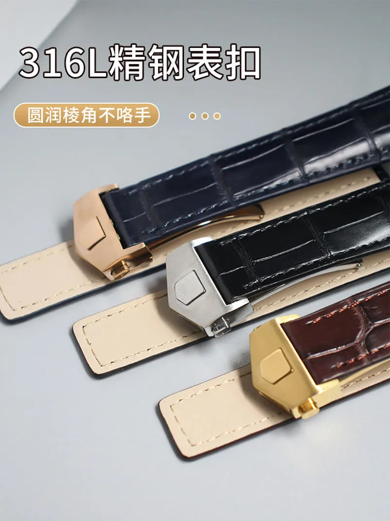 FUYIJIA 19MM~22MM Custom TagHeuer Carrera Substitute Watchbands Nile Crocodile Skin Strap Folding Buckle Genuine Crocodile Belt