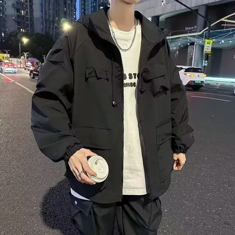 

Мужская модная куртка с капюшоном Leisurely Temperament Harajuku, новый универсальный и минималистичный тренд