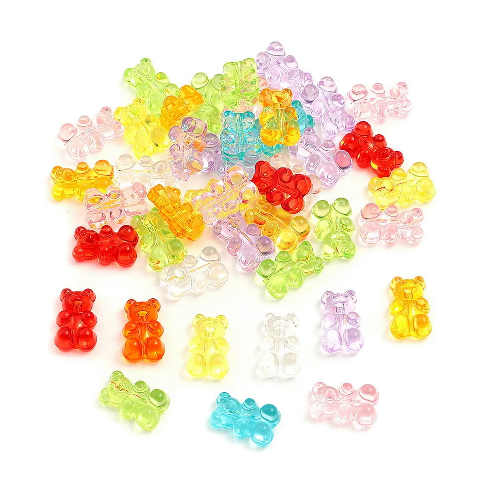 50pcs Jelly Color Bear Acrylic Beads Transparent Cute Gummy Bear Bead Charms for Jewelry Making DIY Necklace Bracelet Earrings