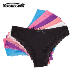 Bragas de algodón de encaje para mujer, ropa interior Sexy de tiro bajo, talla grande, M, L, XL, 5 unidades por Set