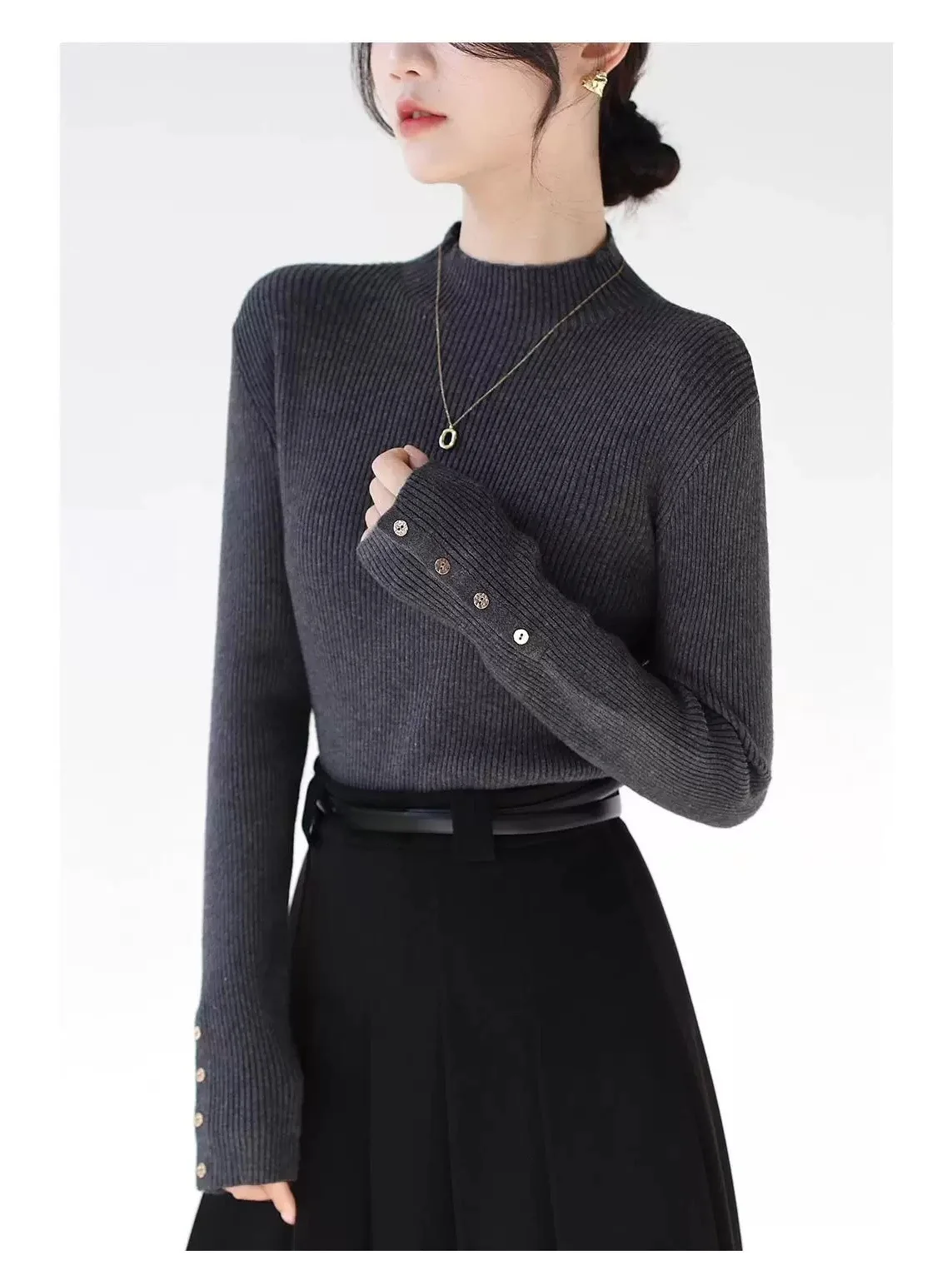 

Slim Fit Knitted Sweater Women's Button up f High Collar Inner Wear Base irt Autumn Winter New Sle Color Knitwear