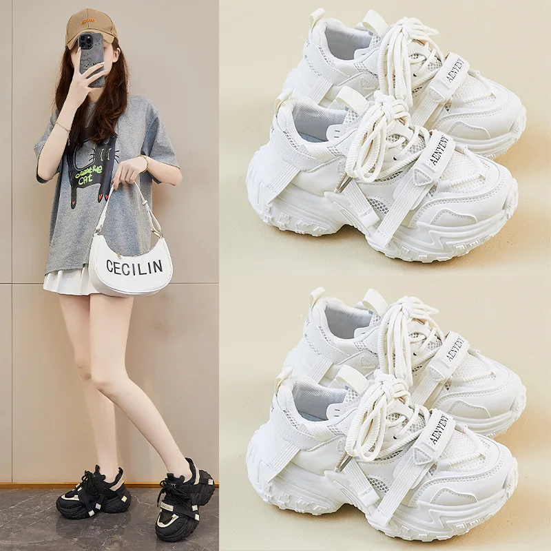 

Женская спортивная обувь из толстой кожи, осенняя обувь для папы на высокой платформе, женская повседневная спортивная обувь, вулканизированная обувь на толстой подошве