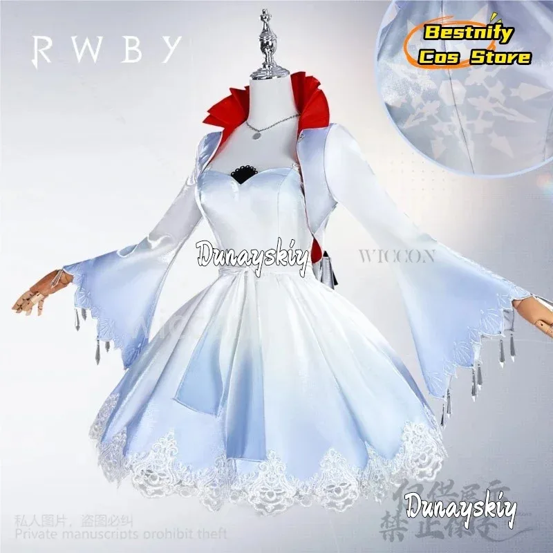 Disfraz de Anime Weiss Schnee, vestido elegante degradado blanco a azul, peluca de cola de caballo de encaje Lolita, Jirai Kei Girls