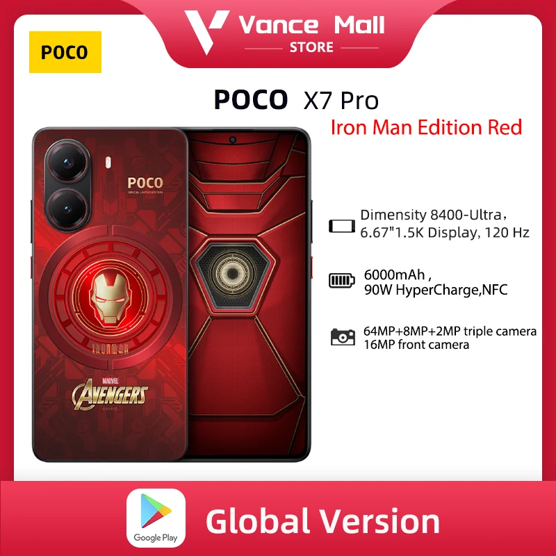 POCO X7 Pro Iron Man Edition Global Version Smartphone Dimensity 8400-Ultra 6000mAh 90W Charge 50MP camera with OIS 120Hz NFC 5G