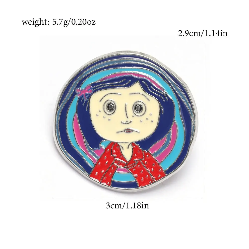 7Pcs/set Horror Animated Films Coraline Doll Badge Metal Brooch Backpack Badge Halloween Accessory Gifts for Friends image 6