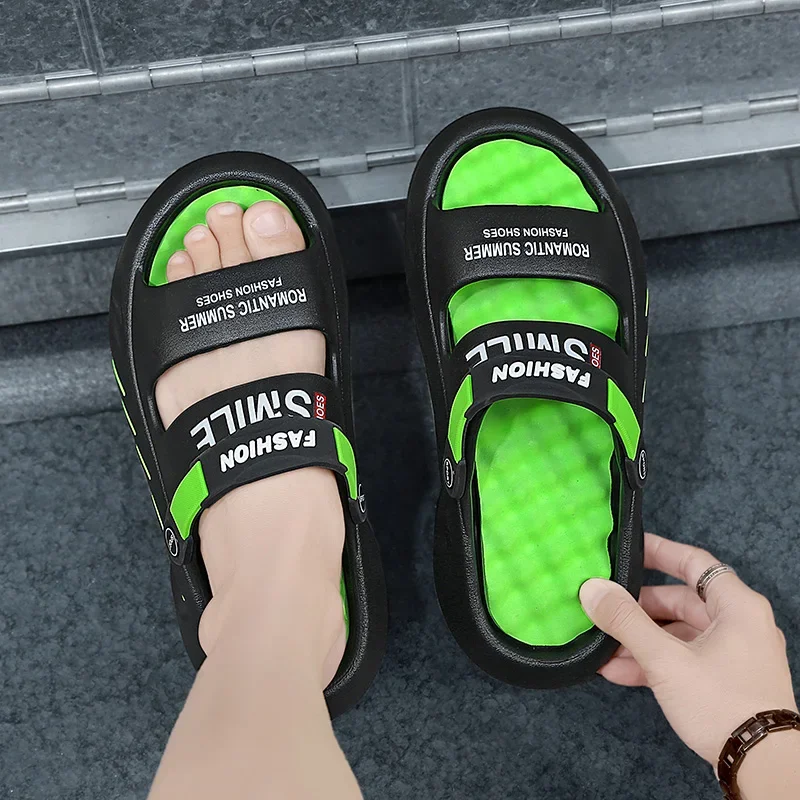 

Summer Men's Massage Slippers Slides Indoor Outdoor Sandals Beach Casual Shoes Comfortable Sole Men's Slippers Big Size 39-48