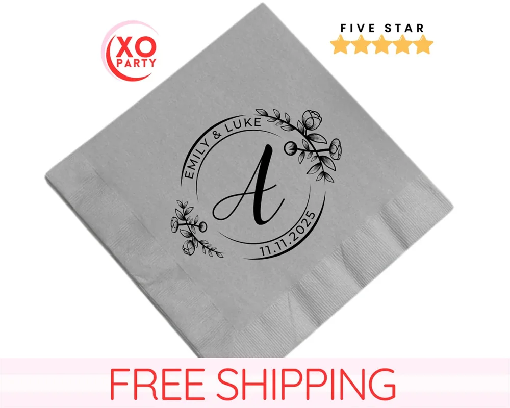 

50PCS Personalized Monogrammed Wedding Napkins, Custom Wedding Cocktail Napkins, Engagement Party, Vow Renewal, Anniversary, bri