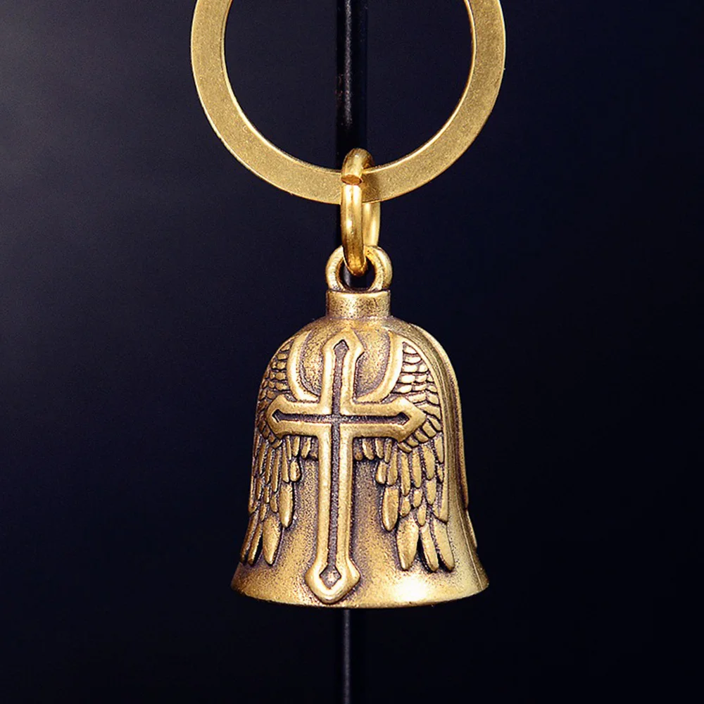 Vintage-Messingglocke mit Kreuz- und Federrelief, Glücksbringer, Gebetsornament, Heimdekoration für Tür und Fenster, DIY-Hängedekoration, Geschenke für Ostern und Thanksgiving. – Detail 3