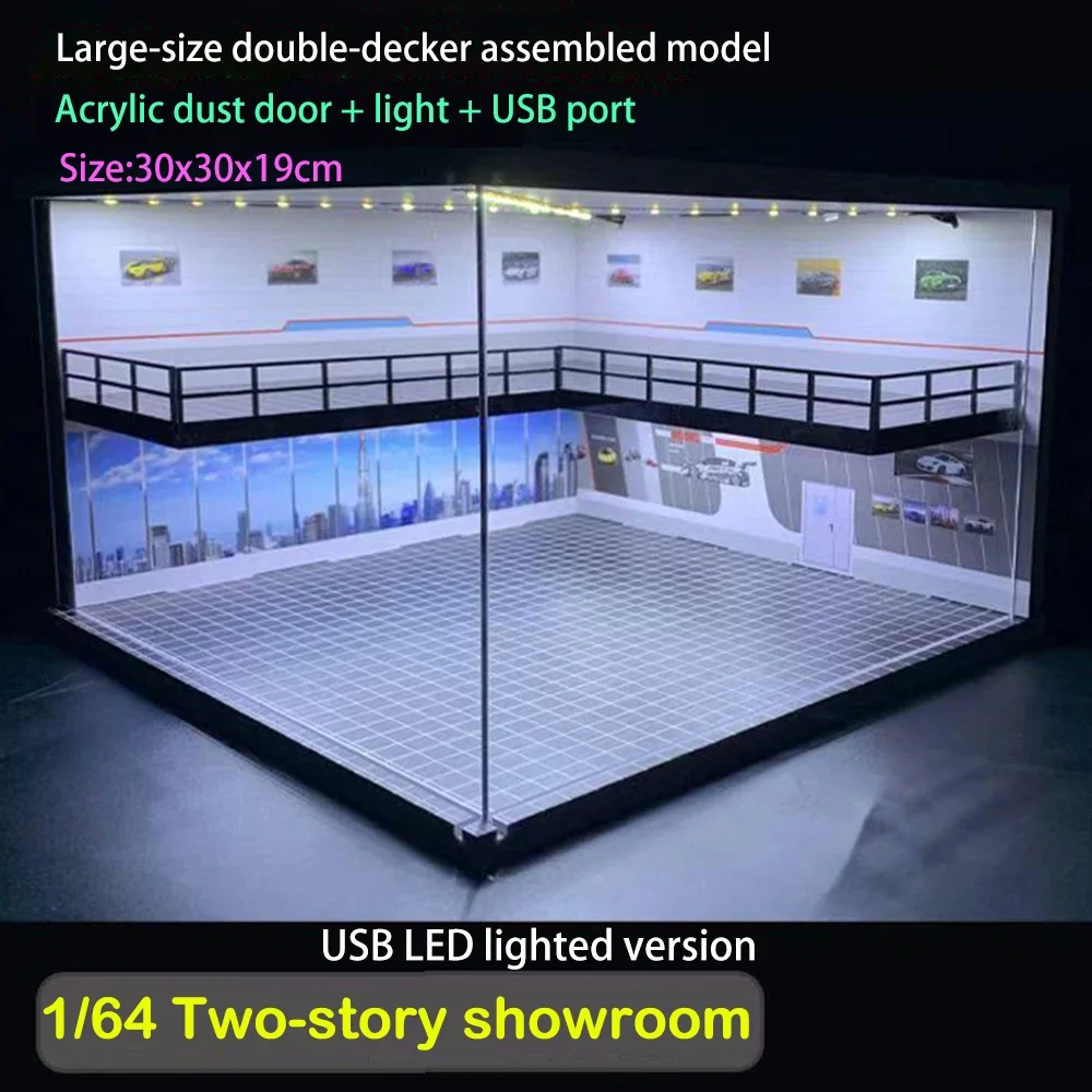 다이캐스트 자동차 차고 디오라마 모델 1/24 1/18 1/64 1/32 스케일 LED 조명 주차장 디스플레이 장면 모델 수집가를 위한 장난감 키트
