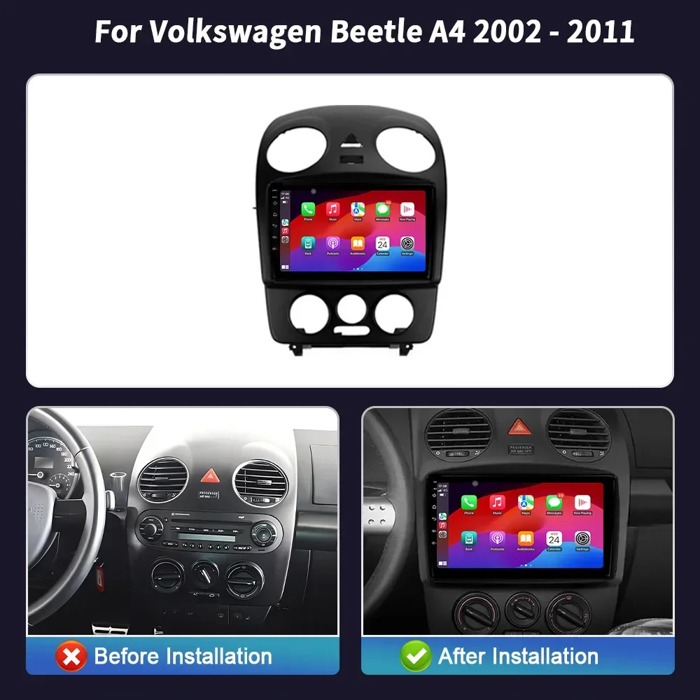 Android 14 Wireless Carplay For Volkswagen Beetle A4 2002-2011 Auto Car Radio Navigation 4G GPS Multimedia Touch Screen Stereo