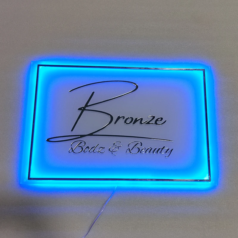 Imagem -05 - Retângulo Personalizado Logotipo do Negócio 3d Acrílico Sinais de Néon Led Luz Salão de Beleza do Cabelo Estúdio Lobby Decoração da Parede Escritório Nome Porta Placas