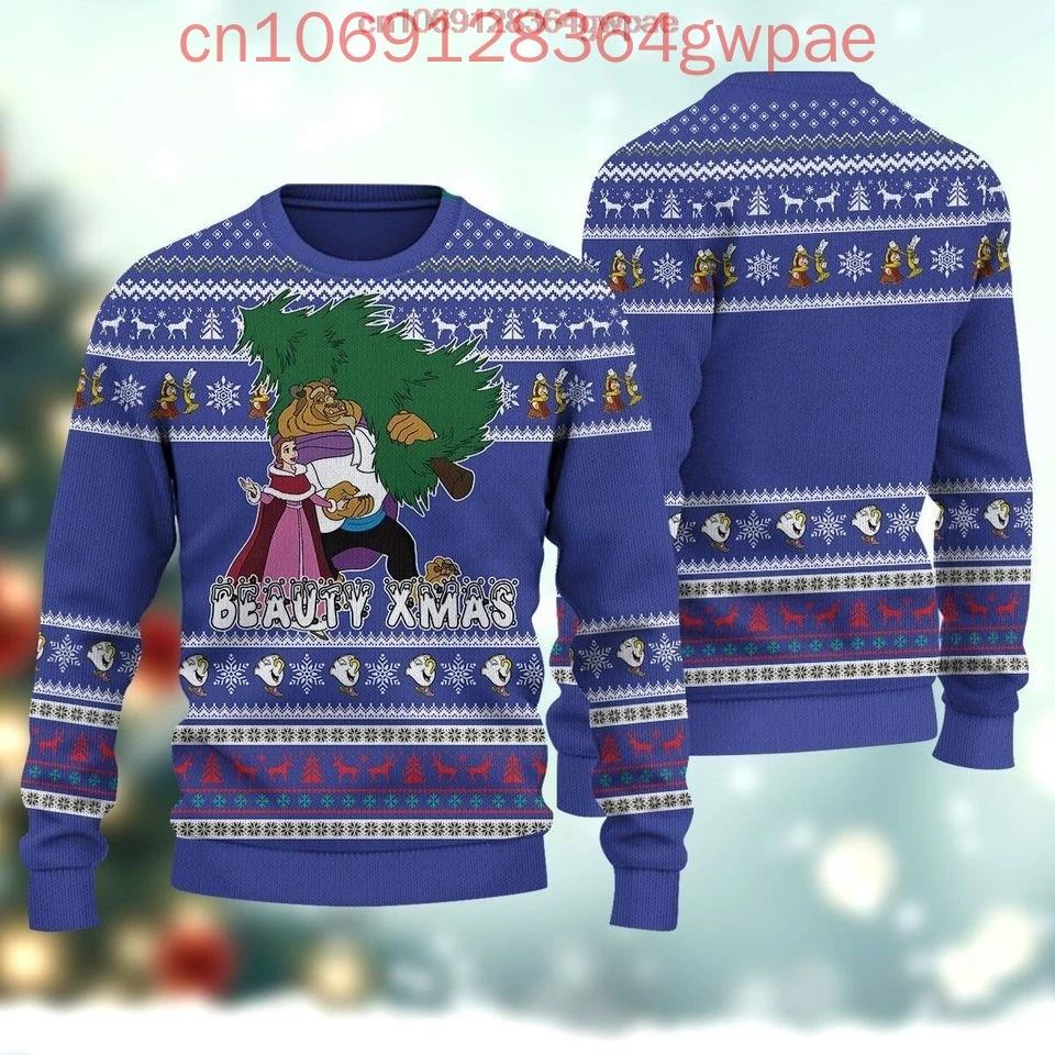 Beauty and the Beast Sweater natal Pria Wanita cetak 3d Sweater jelek Disney Belle putri Ugly Natal atasan sweter