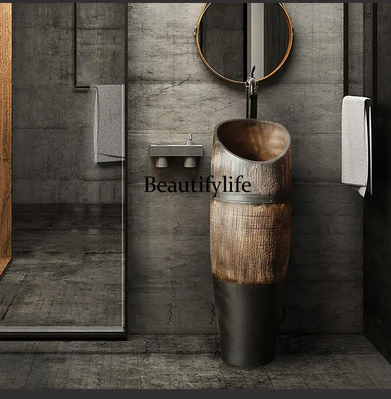 Small balcony washbasin integrated basin floor-to-ceiling column washbasin outdoor pillar basin courtyard