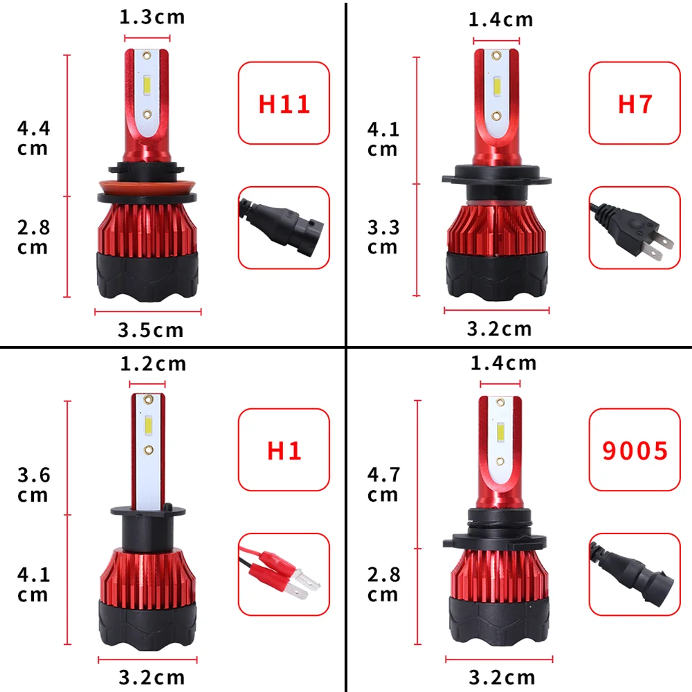 1Set H3 LED H8 Auto Car Headlight 9005 9006 H4 H13 H7 880 H27 9004 9007 H11 881 LED H1 K5 55W 6000LM 6000K Automobile Bulb