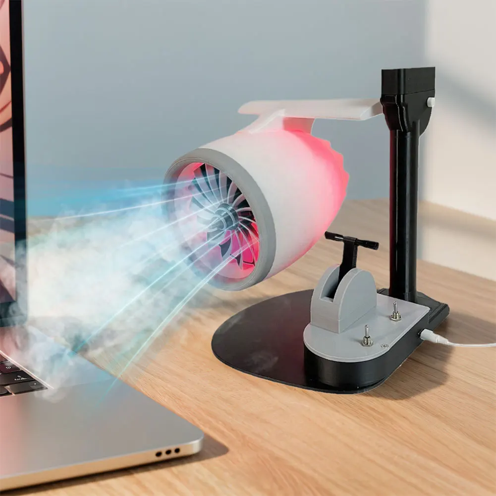 Creative Engine Model JetFan with Humidifier and Light Turbofan USB Fan 3D Printed Exquisite Toy for Home Office