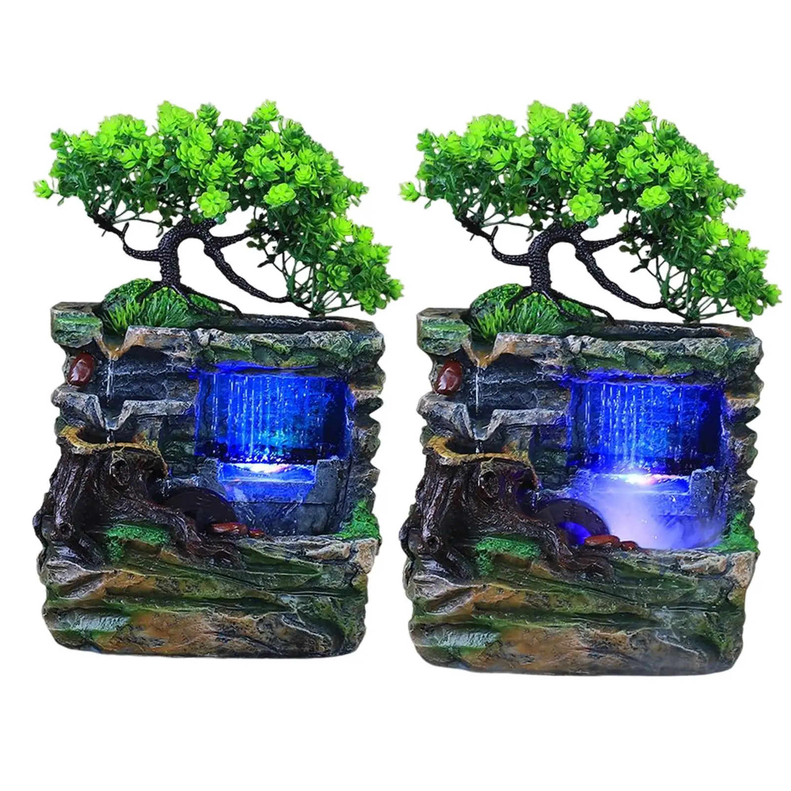 

Indoor Water Fountains Rockery Meditation with Light Cascading Bonsai Desk Waterfall Fountain Decoration for Living Room