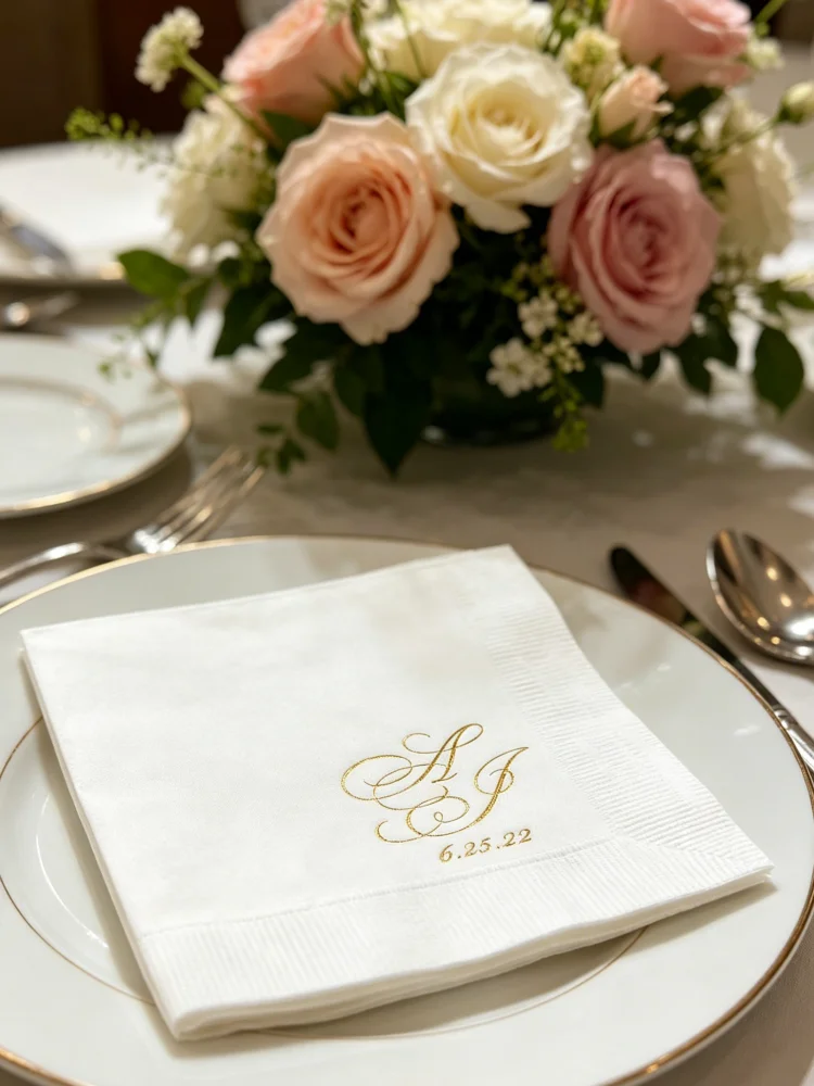 

Personalized Custom Printed Guest Dinner Napkins, Monogrammed Beverage Cocktail Luncheon Paper Napkins, Elegant Custom Table