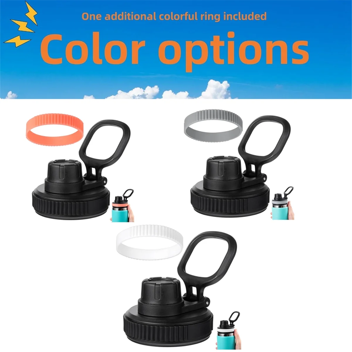 Tapa para matraz hidráulico de boca ancha, tapas para matraz hidráulico de 16 20 24 32 40 OZ, boca ancha, tapa deportiva de repuesto, gris ST