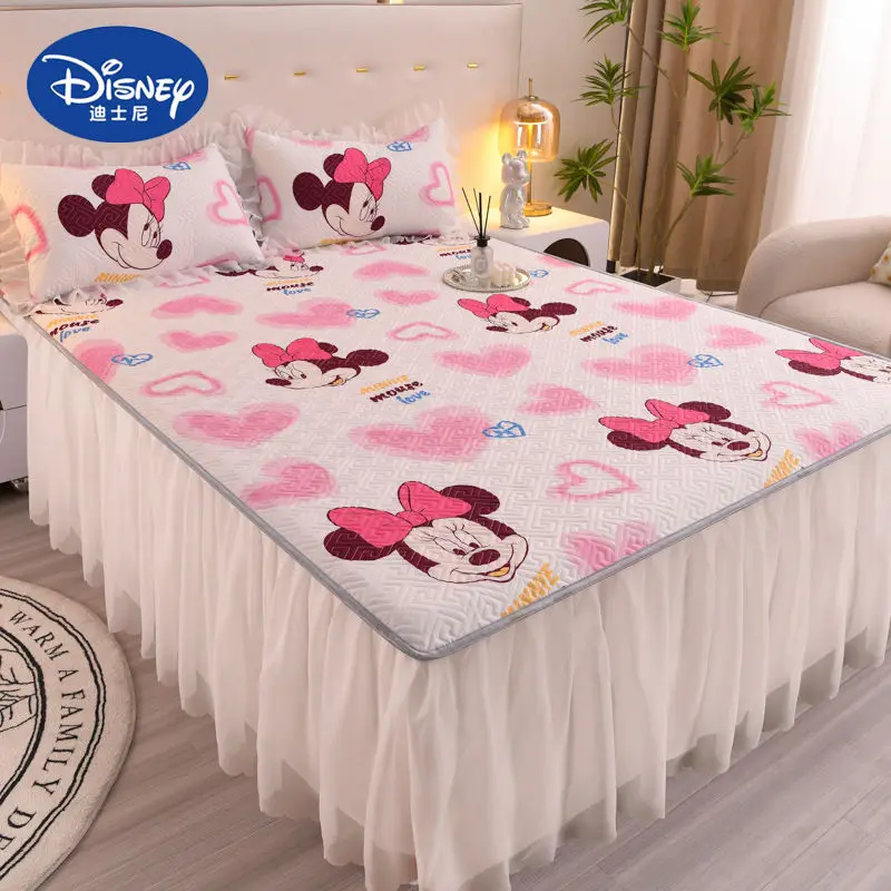 Disney Cartoon Mickey Minnie Kawaii Daisy Thickened Three Piece Bed Skirt Pillow Case Anti-Slip Bed Cover Protective Cover Gift