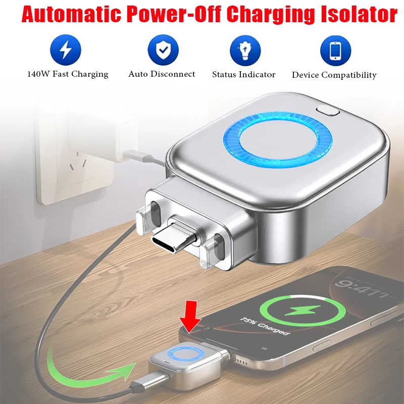Power Automatic Power-Off Charging Isolator 140W Fast Charging Station Auto Stop Overcharge Protection for Apple and Android