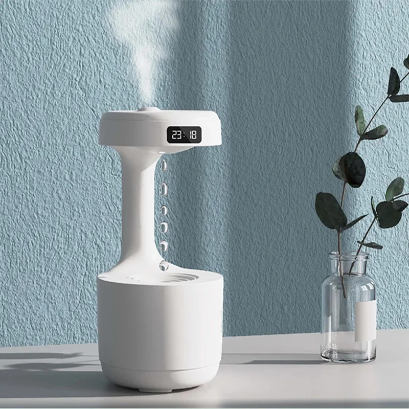 

The anti-gravity cold mist humidifier with LED night light has water droplets flowing back to the household humidifier