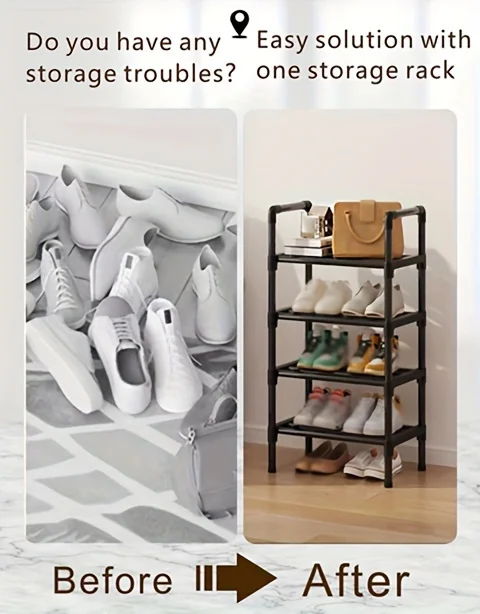 Mehrstöckiges Schuhregal aus Metall, stapelbarer Organizer, freistehend, schwarz, platzsparende Aufbewahrung für Schrank, Schlafzimmer, Innen- und Außenbereich – Detail 6