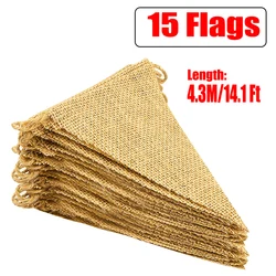 4.3M 15 bandiere triangolari Vintage Hessian lino juta gagliardetti ghirlanda festa occidentale compleanno puntelli di nozze decorazione